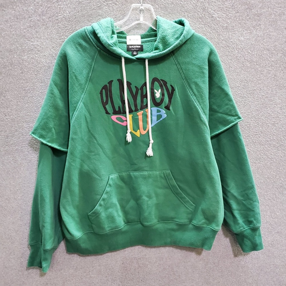 Playboy X Pacsun Women‎ Sweatshirt Small Green Hoodie Logo Heart Club Pullover
